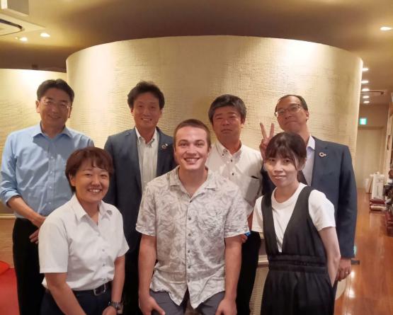  Ohio Unveristy student Nate Tegtmeyer standing amongst  six of his coworkers from Trancy 