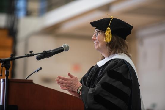  Dean Roberta Milliken is shown speaking at a Graduation Recognition Ceremony 