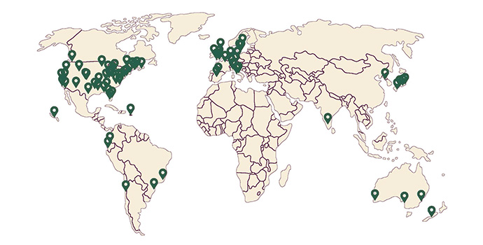 Graphic of OMNI research collaborations across the globe
