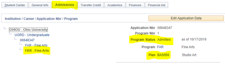 COFA BA status: Admitted