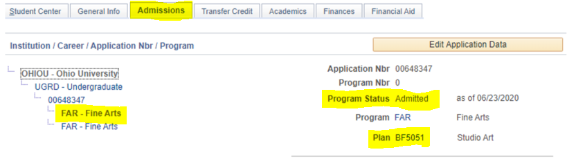 COFA BFA status: Admitted