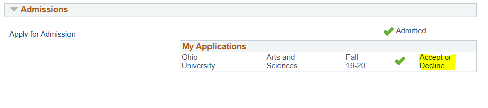 Application status: Accept or decline