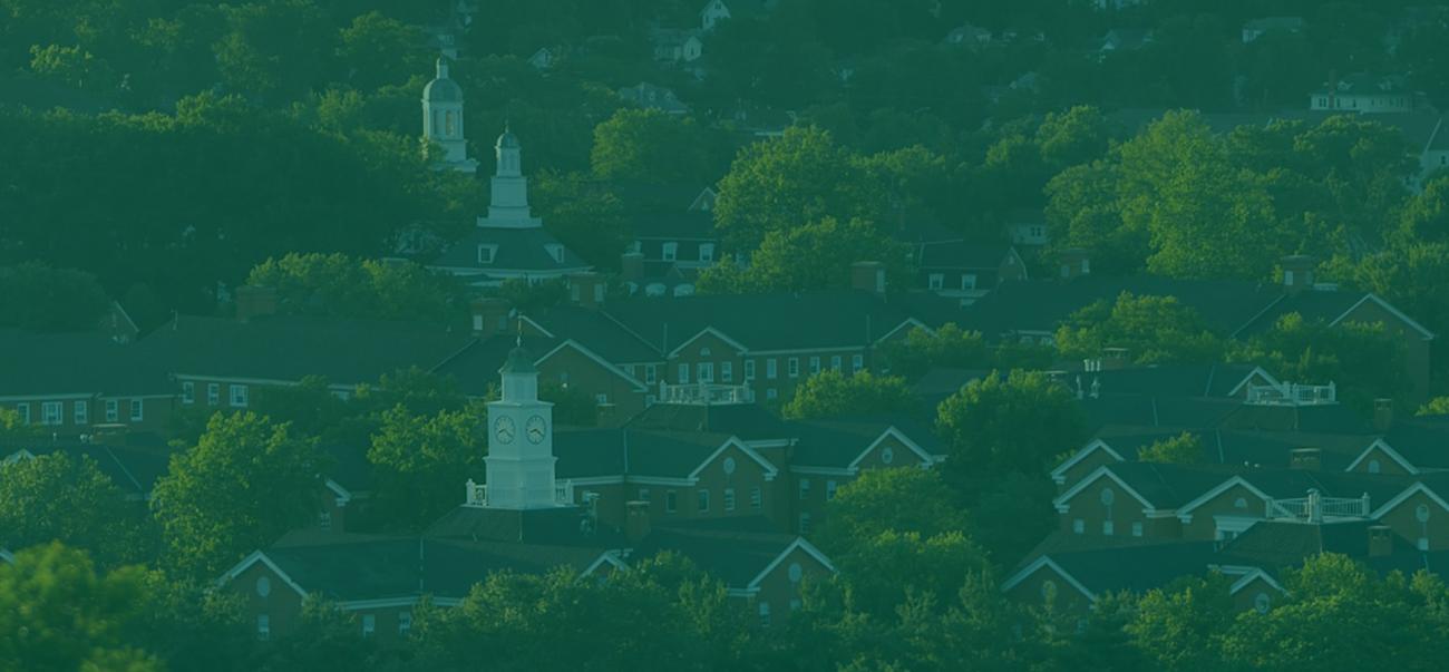Aerial view of brick buildings on Ohio University's campus