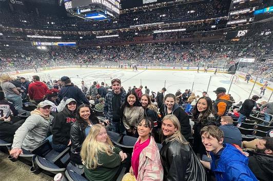 students at columbus blue jackets game