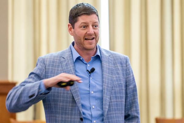 Paul Roetzer, founder and CEO of Marketing AI Institute, speaks at the workshop