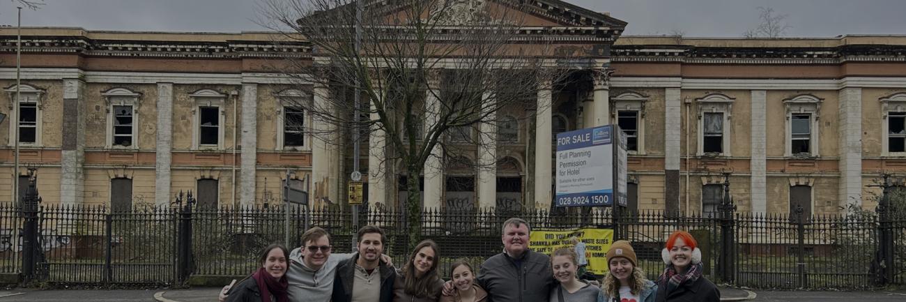 Ohio University students in Northern Ireland outside a government building