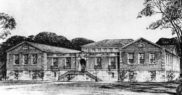 Chubb Library sketch, east entrance, circa early 1930s