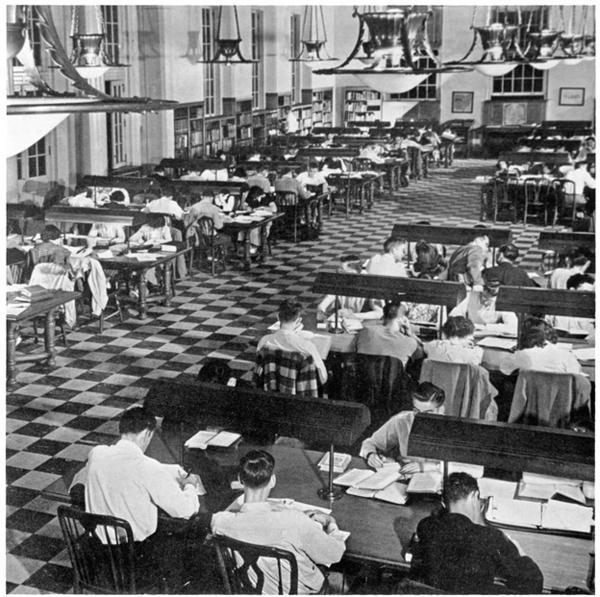 Chubb Library, students studying, ca late 1940s