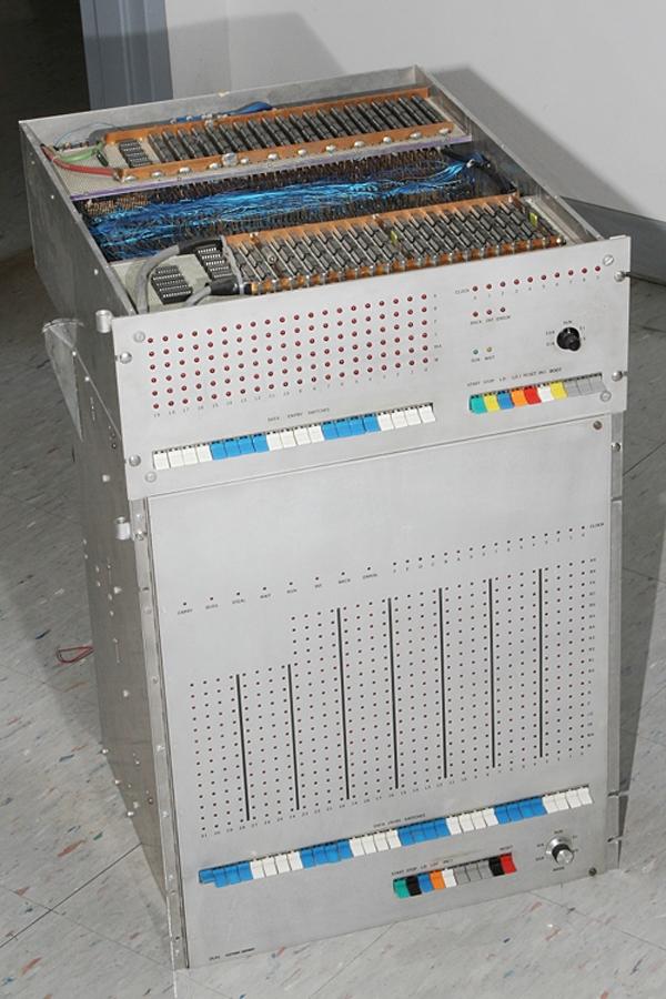 Two computer systems built in the laboratory by Don Carter and his undergraduate assistants Dennis Hunt and Pat Welch. The smaller one, sitting on top, is known as OU-8000, and was used for data acquisition beginning in the mid 1970s. It is described this Nuclear Instruments and Methods article. The larger computer on the bottom is known as OU-32 and came on line a few years later. It was used for data analysis.