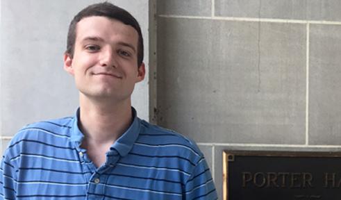 Connor Dantzler, portrait in front of Porter Hall