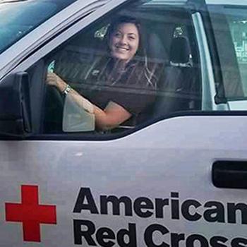 Katie Geyer in a Red Cross truck