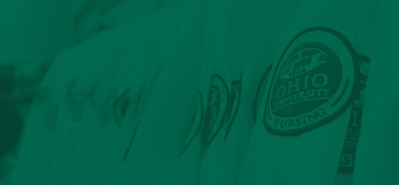 Close-up of an Ohio University Nursing patch on a white coat
