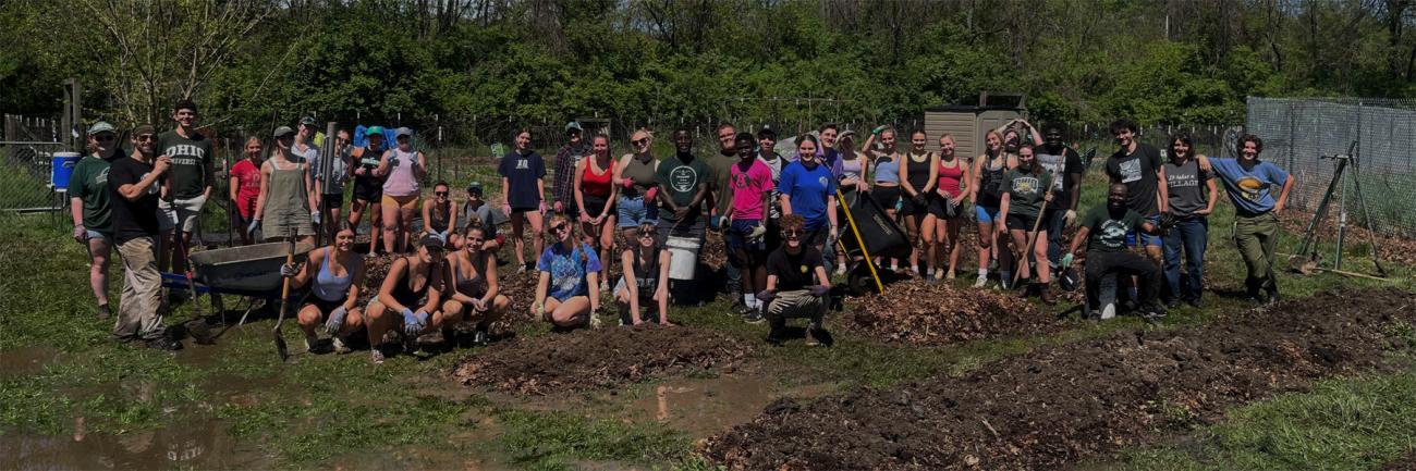 Nutrition students work together at the community garden.