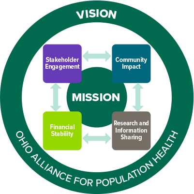Infographic visualizing the Alliance mission, vision, values, and activities