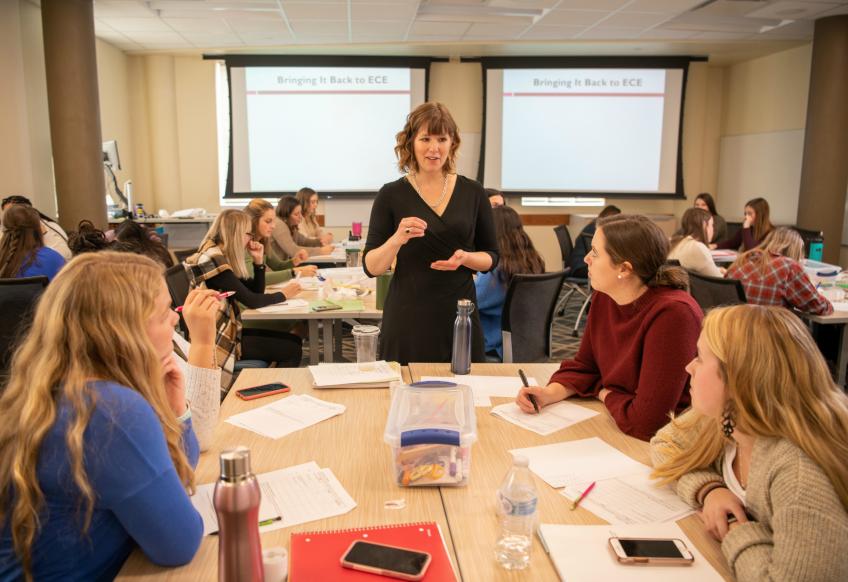 Dr. Courtney Koestler teaching a math methods undergraduate course