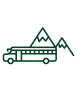 School bus in front of mountains