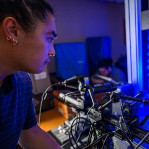 Student working on a machine.