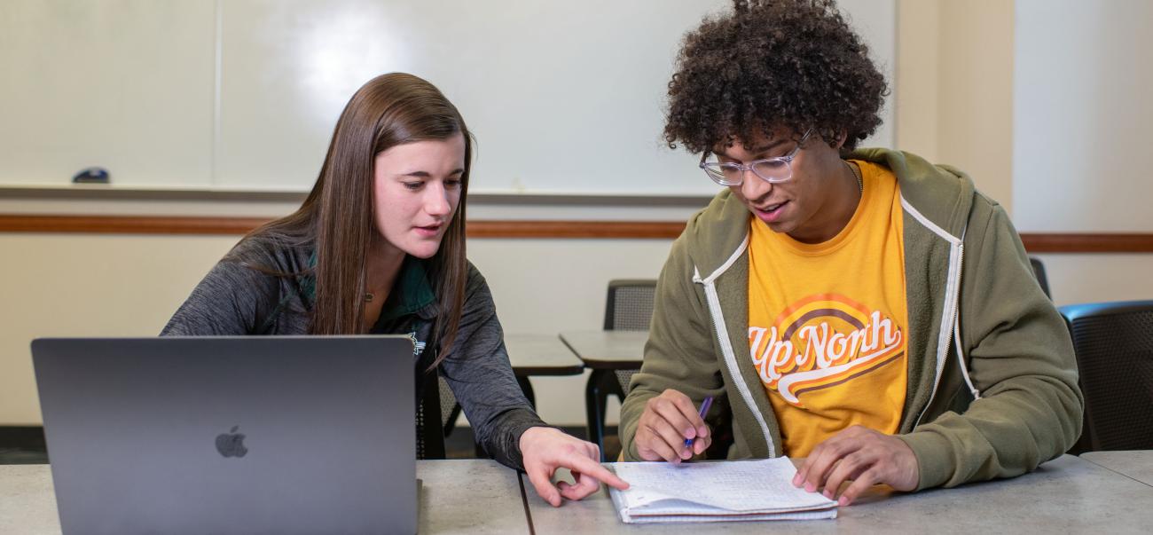 Two students working at a desk