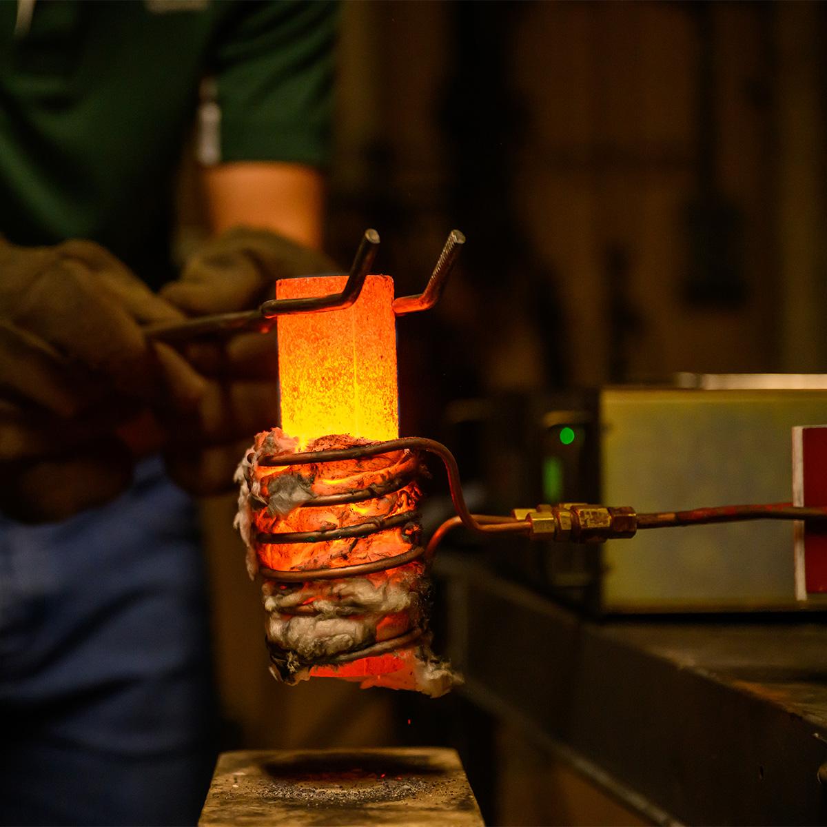 A close up view of an obejct after it has been removed from the furnace at the Center for Advanced Materials Processing.