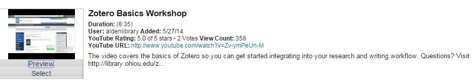 Example of a YouTube video preview in Blackboard