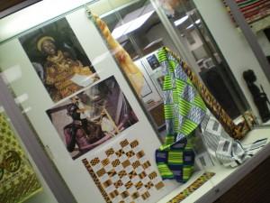 Africana artifacts displayed in a glass case