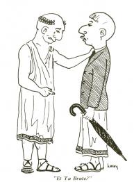 Green Goat "Hail Seniors" cover: features a cartoon drawing of an old man in a toga and laurel wreath confronting a young man wearing a suit jacket over a toga, captioned "Et Tu Brute?"