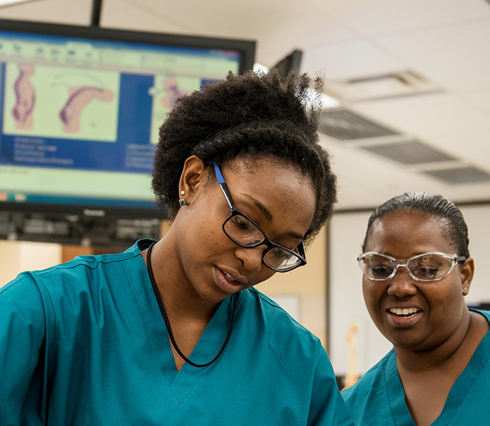 Black female students working