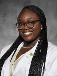 head shot of Bethany Owoeye in white coat