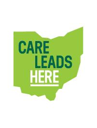 Jacob Riffle, DO's profile picture Light green silhouette of the state of Ohio with the text "Care Leads Here"