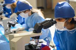Student at microscope during Dublin Medical Academy