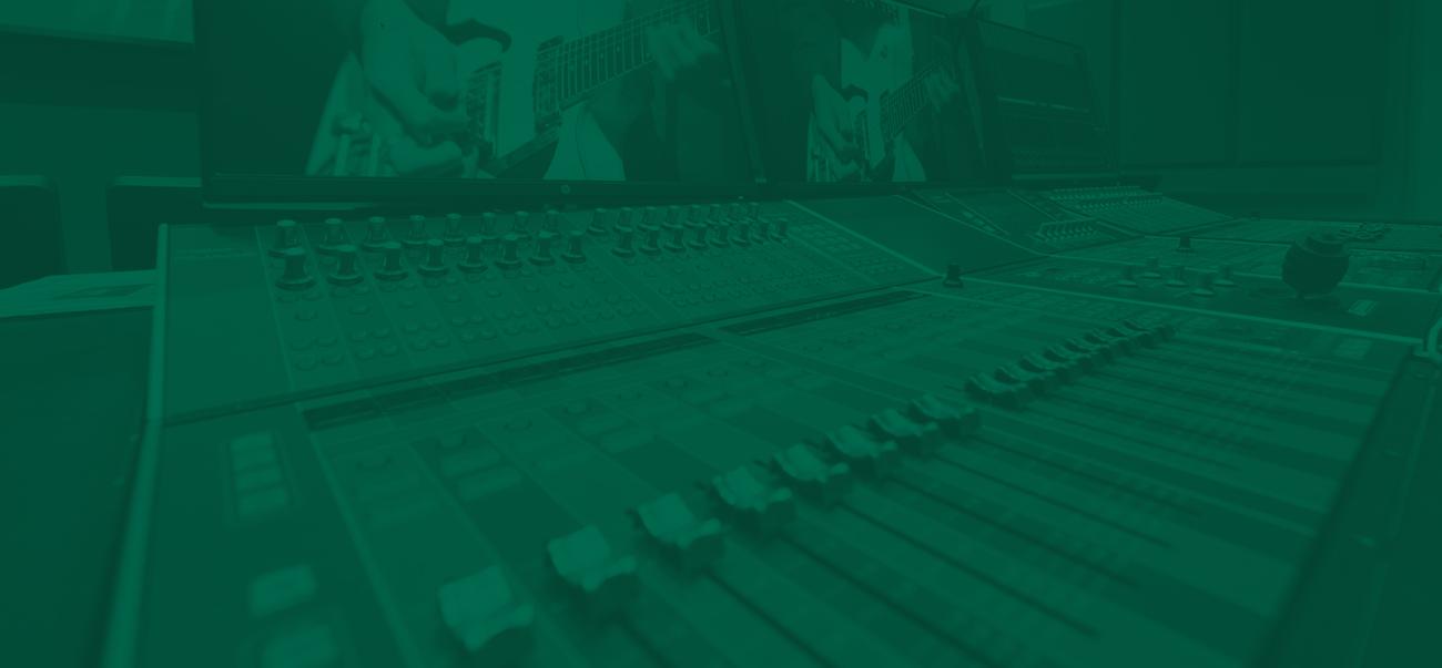 A sound board in the mixing studio.