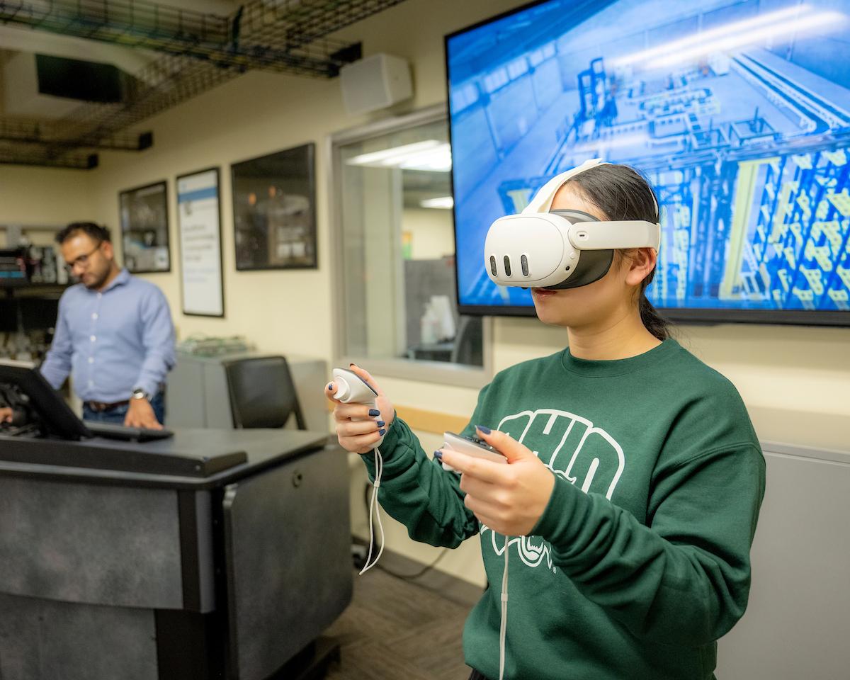 Student explores a factory floor in VR