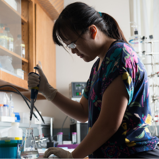 Ohio University student works in a lab