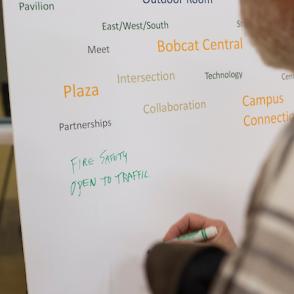 Man making notes on a posterboard