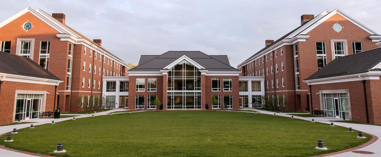 View of the Living Learning Center from the grass amphitheater