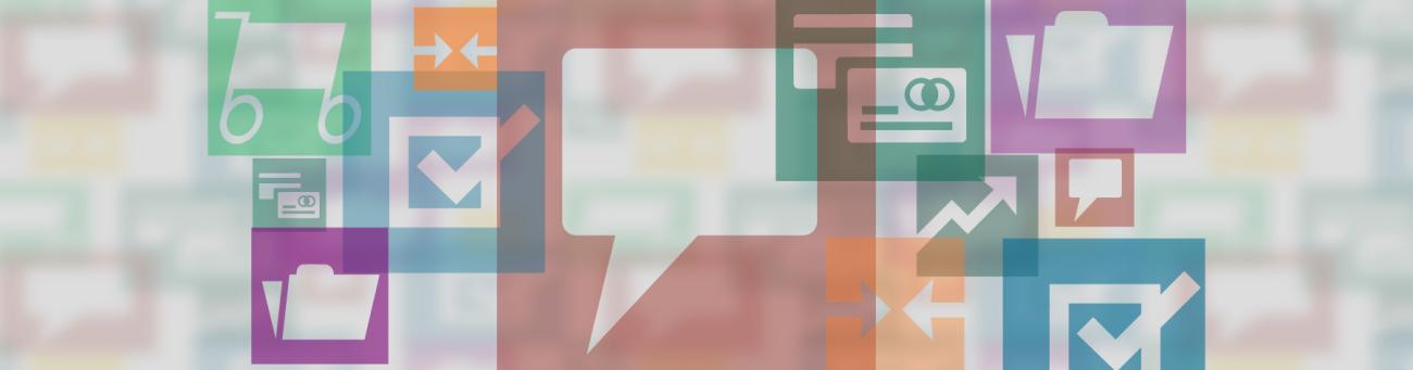 Collage of icons representing business and communication