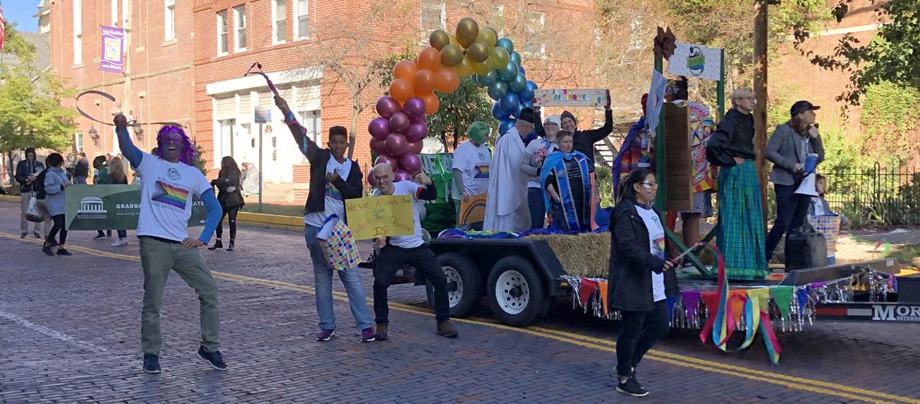 Homecoming Parade LGBT float and marchers