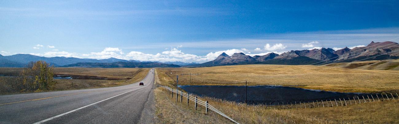 Landscape with a road stretching out forward