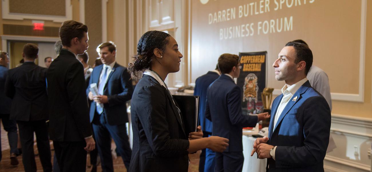 Students meet with potential employers in the sports industry.