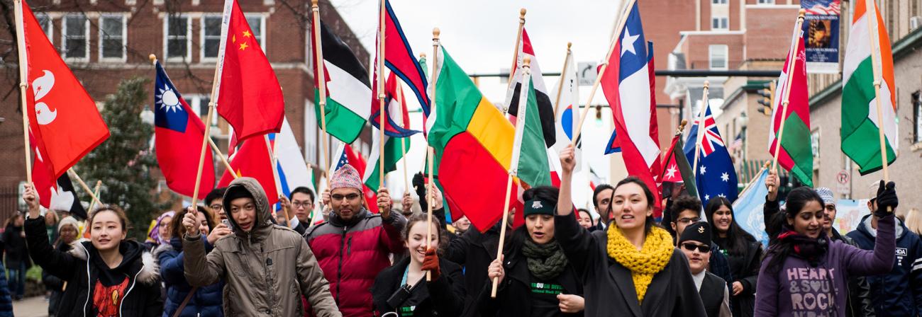 students with flags