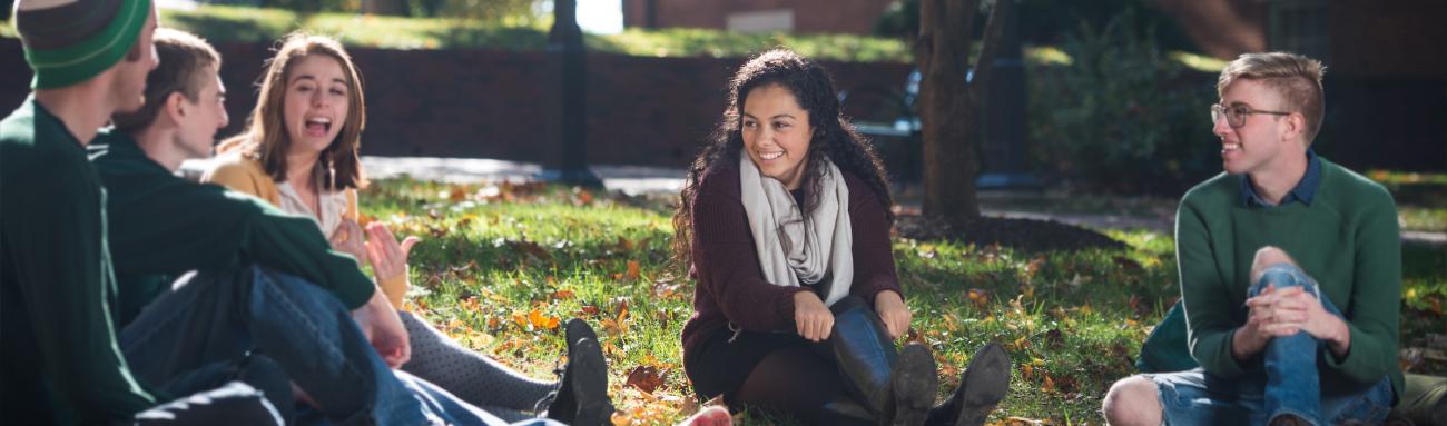 Students talk on the college green