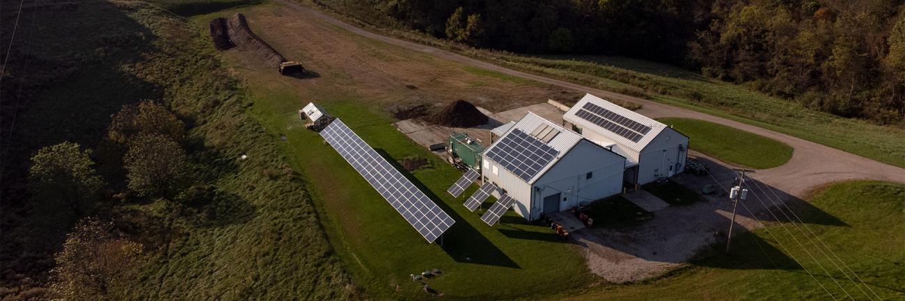 A drone photo of the solar panels at the recycling facility at Radar Hill.