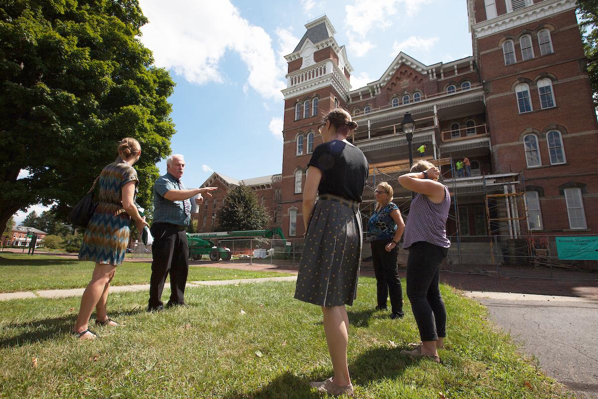 New faculty members and students tour The Ridges with Tom O'Grady, executive director of the Southeast Ohio History Center
