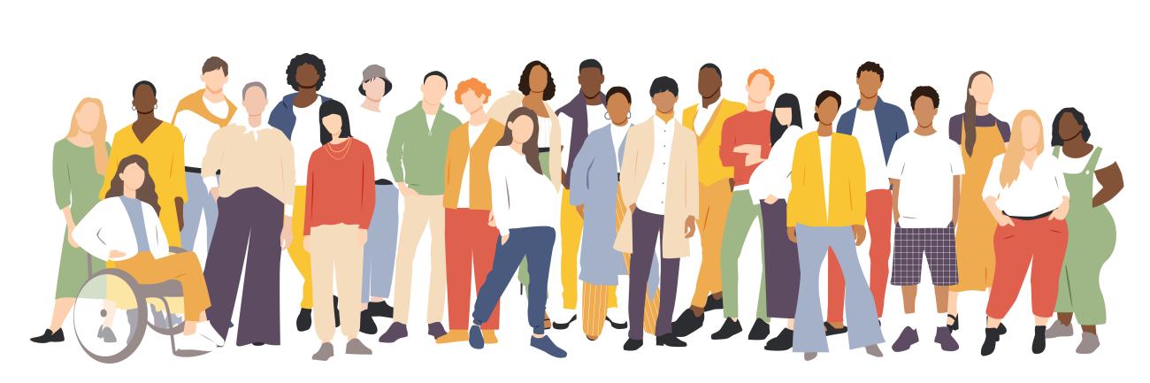 An illustration of many people of all shapes and sizes.