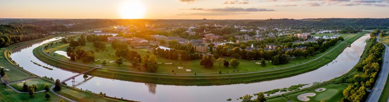 Aerial photo of Ohio University's campus and the greater Athens area.