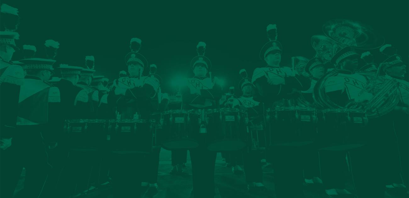The Marching 110 drumline and tuba players
