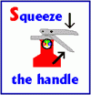 Squeezing the handle on fire extinguisher