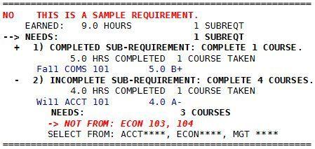 Sample DARS Requirement
