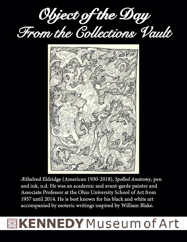 an intricate line drawing of bodies and decorations