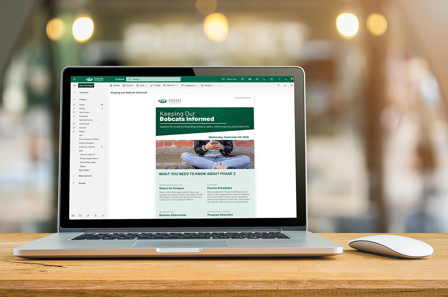 Ohio University email on laptop screen